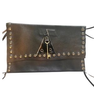 Handmade, Leather, Artisan. Brown Slouch Clutch w/ Key & Grommets details